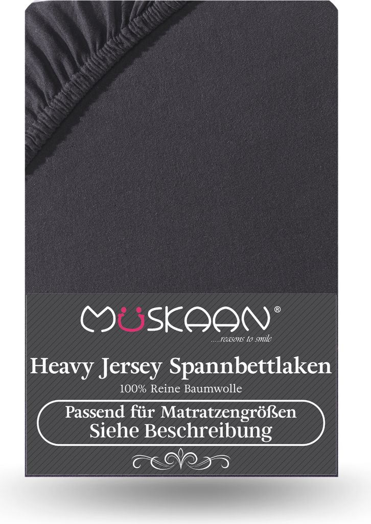 Heavy Jersey Spannbettlaken 180x200 cm - 200x220 cm + 40 cm Boxspringbett 160 g/m² schwarz