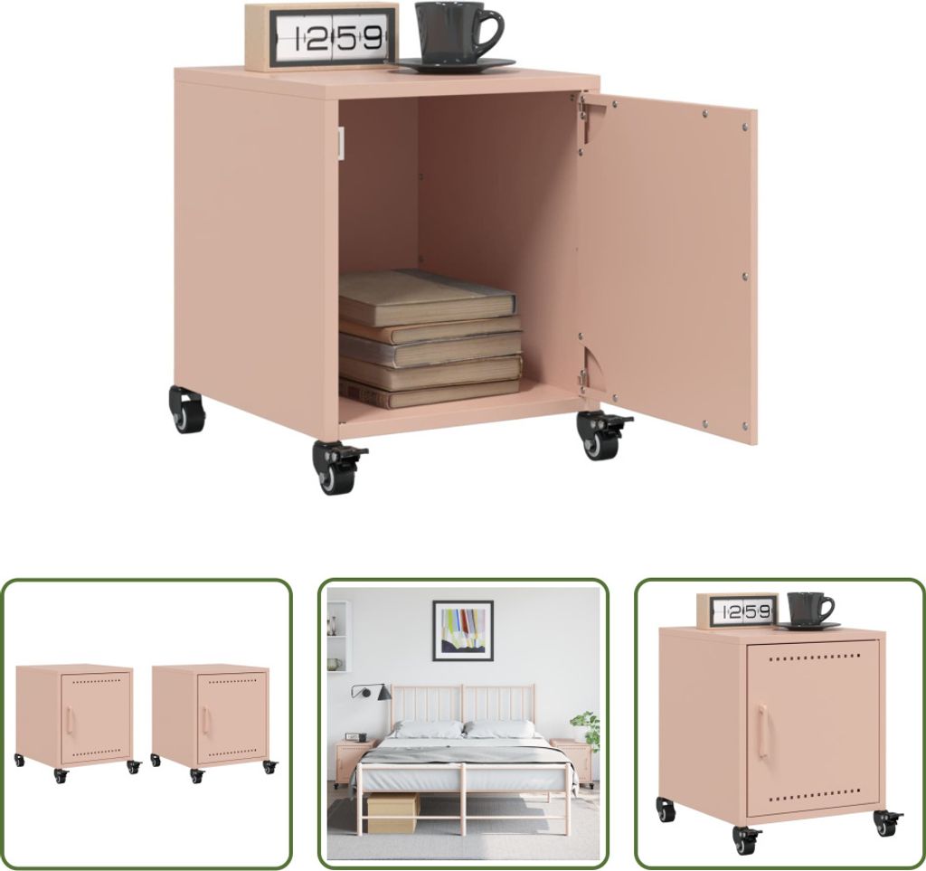 The Living Store Nachttische 2 Stk. Rosa 36x39x43,5 cm Stahl