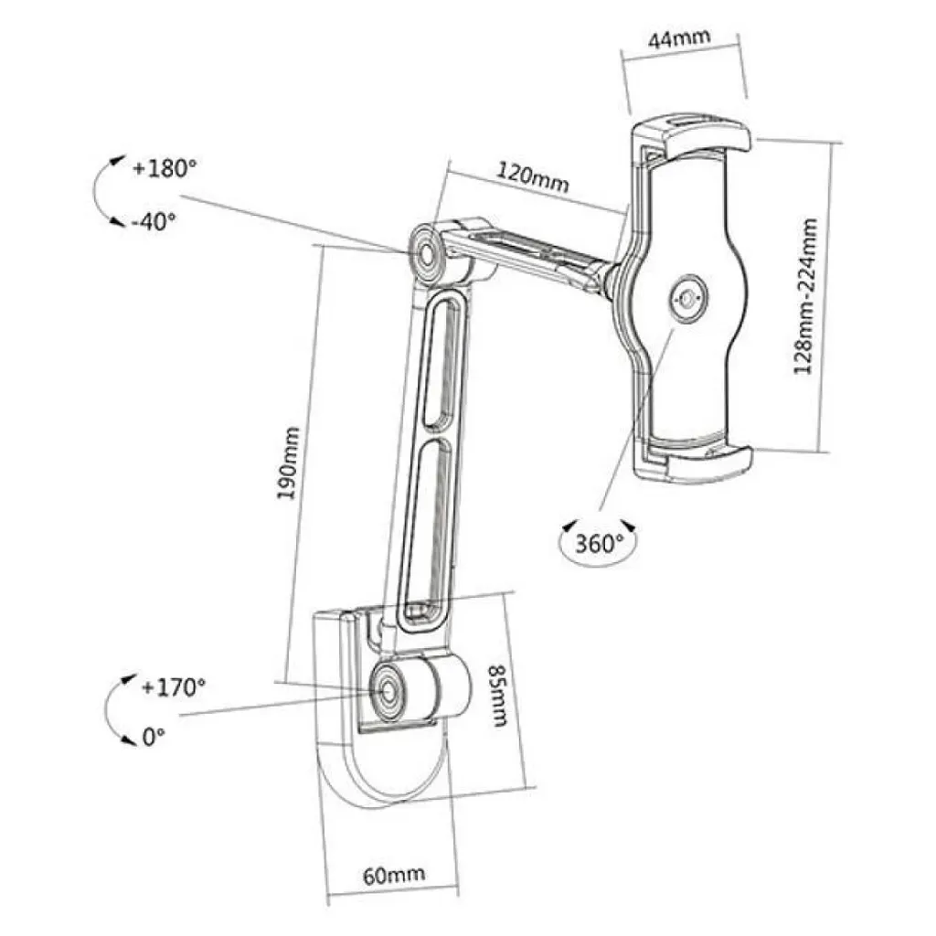 Support tablette mural universel Techly robuste avec bras extensible