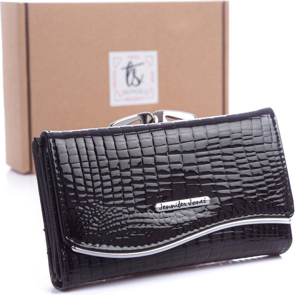 Damen Leder Portemonnaie Geldbeutel Geldbörse Portmonee Jennifer Jones, Schwarz, RFID Schutz, mit Metallverschluss