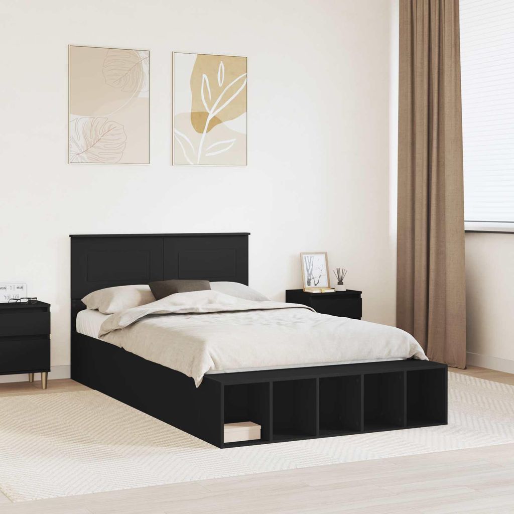 Maison Exclusive - Bettrahmen mit Regal Schwarz 135 x 190 cm Holzwerkstoff
