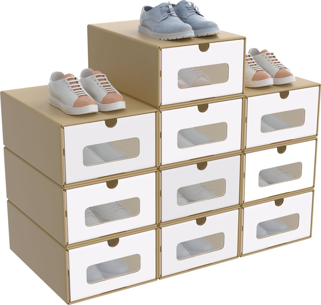 UISEBRT 10er Schuhaufbewahrung mit Sichtfenster, braune Kraftpapier Schuhboxen, praktische Schuhkartons für Sneakers, stapelbare Aufbewahrung für...