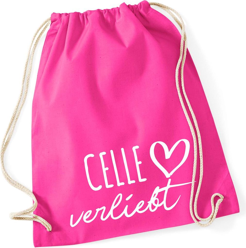 Huuraa Turnbeutel Celle verliebt 12 Liter Fuchsia Baumwolle Rucksack Geschenkidee