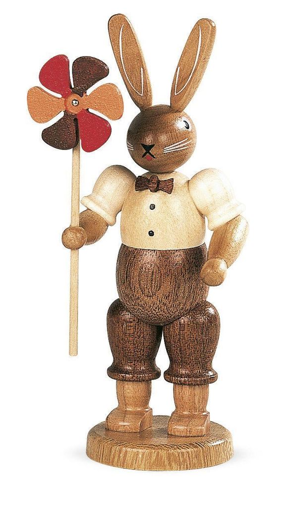 Osterfigur Hasenmann mit Windrad natur Höhe 11cm NEU