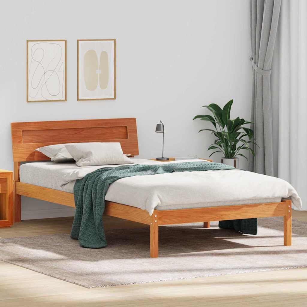 Möbel Bettgestell Wachsbraun 80 x 200 cm Massivholz Kiefer - Klassische Betten 872799