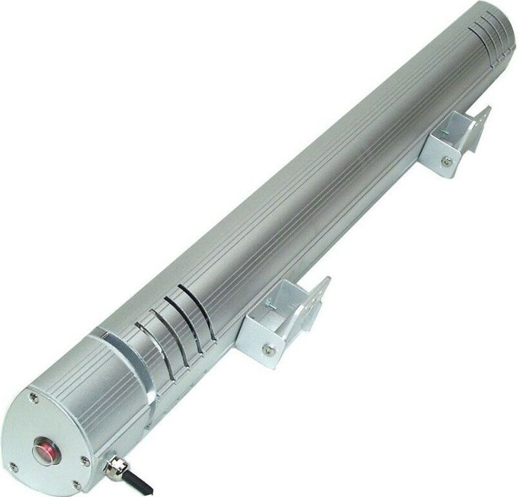 A silver infrared heater with mounting brackets, shown against a white background.