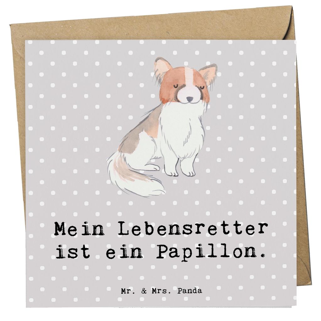 Mr. & Mrs. Panda Glückwunschkarte Papillon Lebensretter - Grau Pastell - Geschenk, Klappkarte, faltkarte, anlasskarte, Kontinentaler Zwergspaniel,...