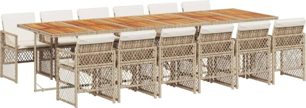 vidaXL 13-tlg. Garten-Essgruppe mit Kissen Beige Poly Rattan