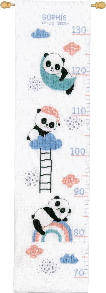 Kit Point de Croix Panoramique Pandas au Dodo 18x70cm Toile Aïda Fils