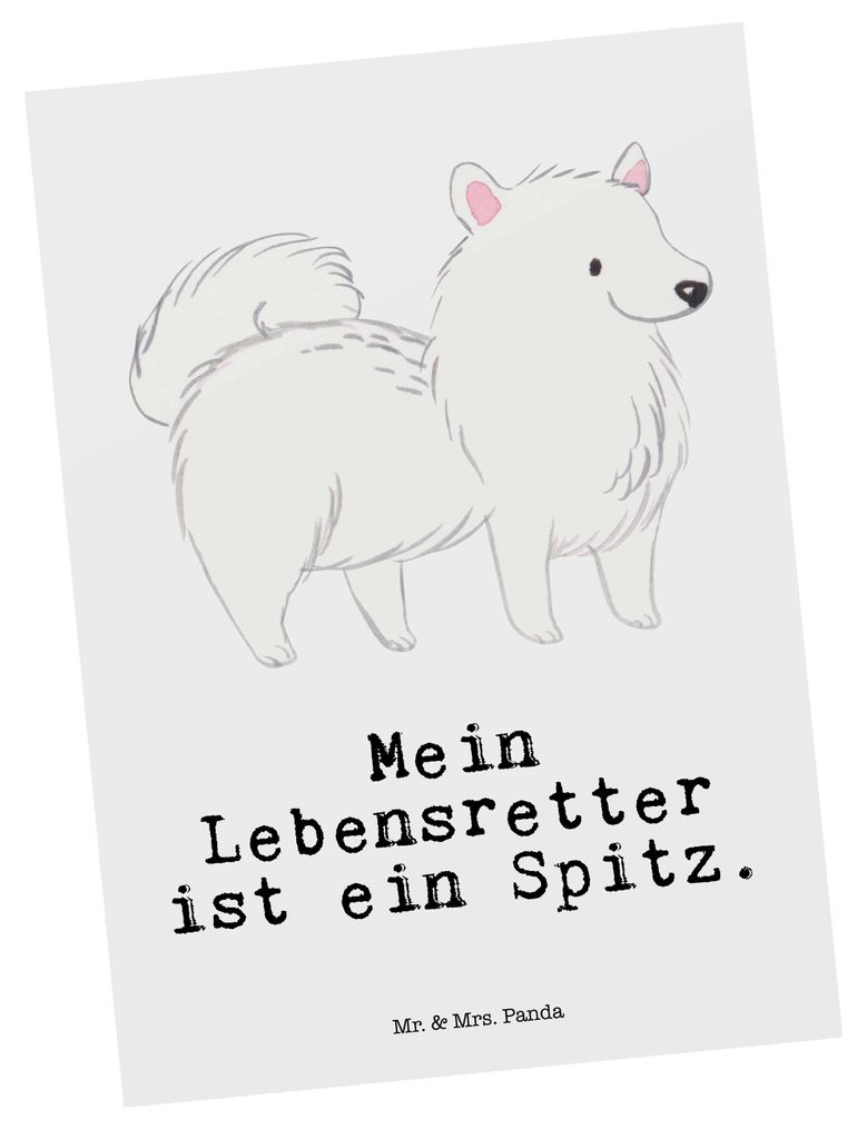 Mr. & Mrs. Panda Postkarte Spitz Lebensretter - Weiß - Geschenk, Postkarten, Fotokarte, Grußkarte, Ansichtskarte, Ansichtskarten