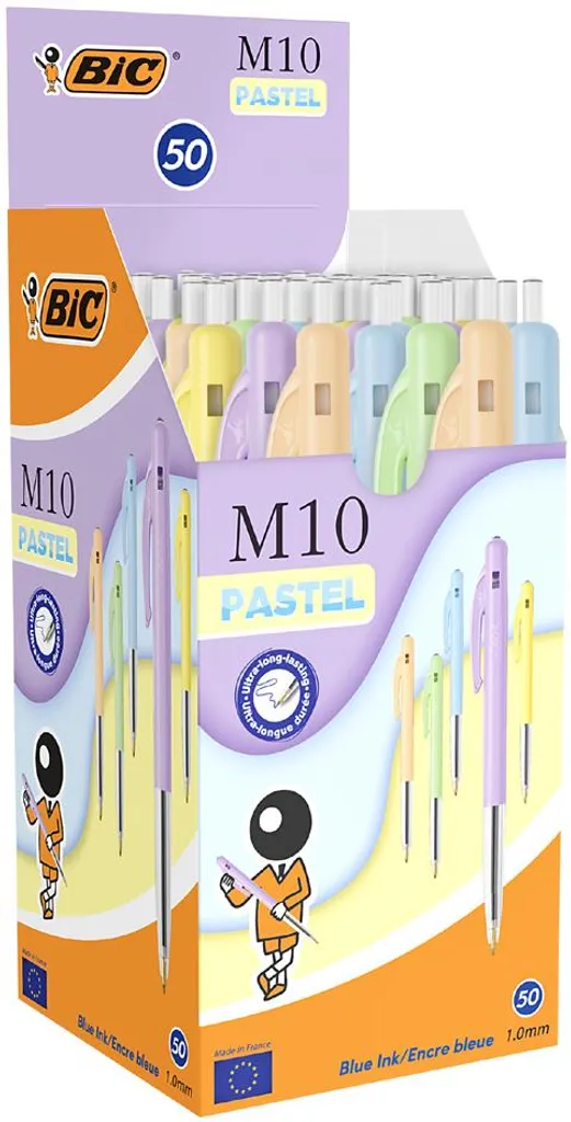 Stylos BIC M10 Pastel rétractables : écriture fluide sans rature - 50x