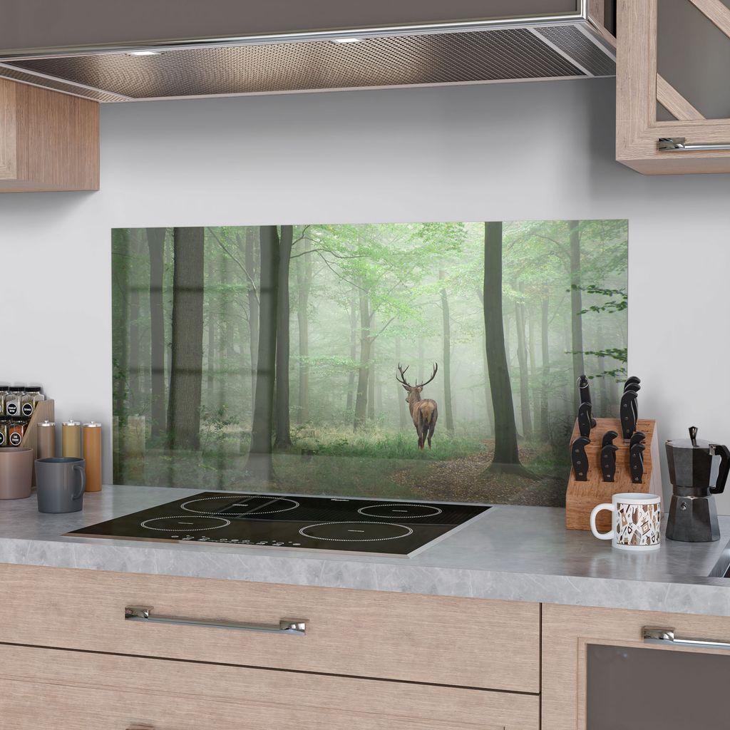 Myphotostation Hirsch Wald Glasrückwand 109x68cm | Spritzschutz Für Küche In Gehärtetem Glas