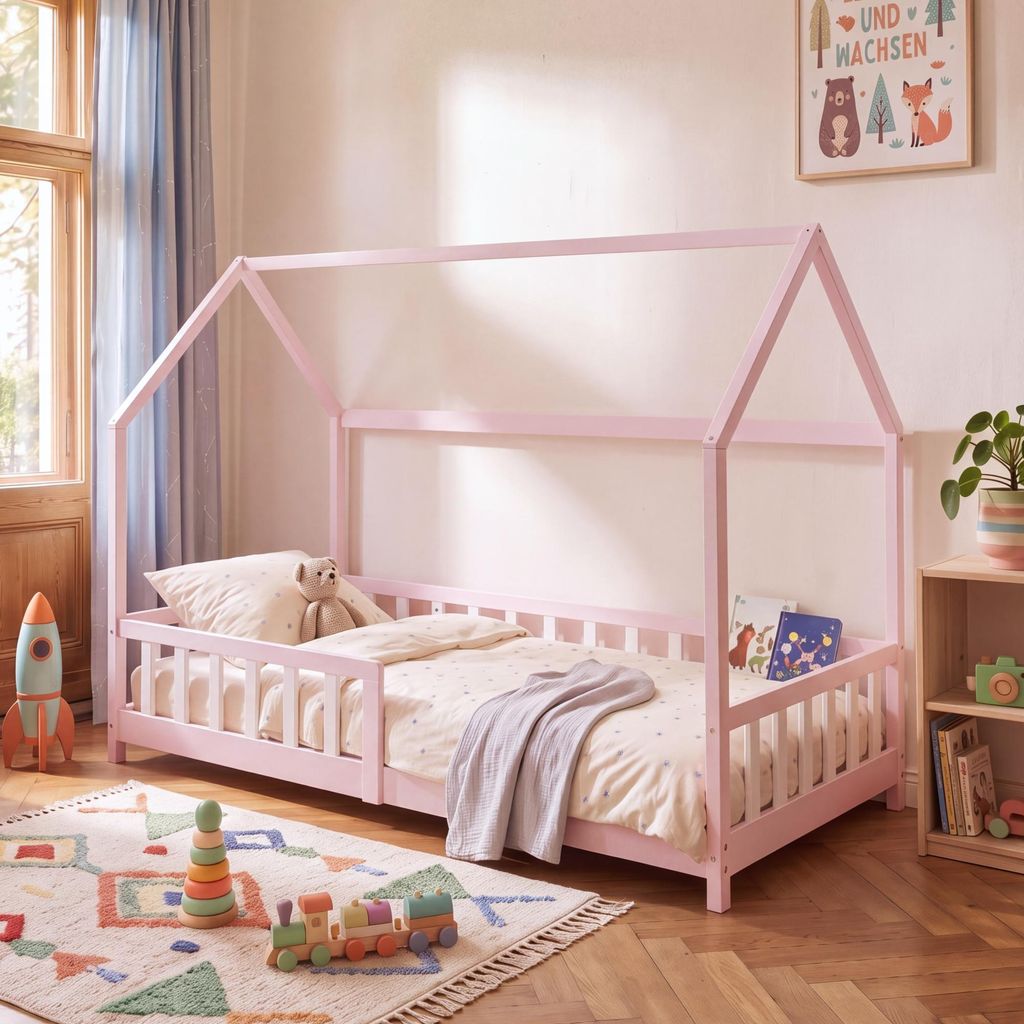 Hausbett ‘Hesel’ für Kinder mit Rausfallschutz 90 x 200 cm Produktbild 