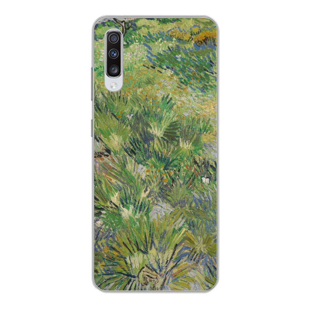 MuchoWow Handyhülle Schutzhülle Hülle für Samsung Galaxy A70 Grasige Wiese mit Blumen und Schmetterlingen - Vincent van Gogh Silikon Softcase...