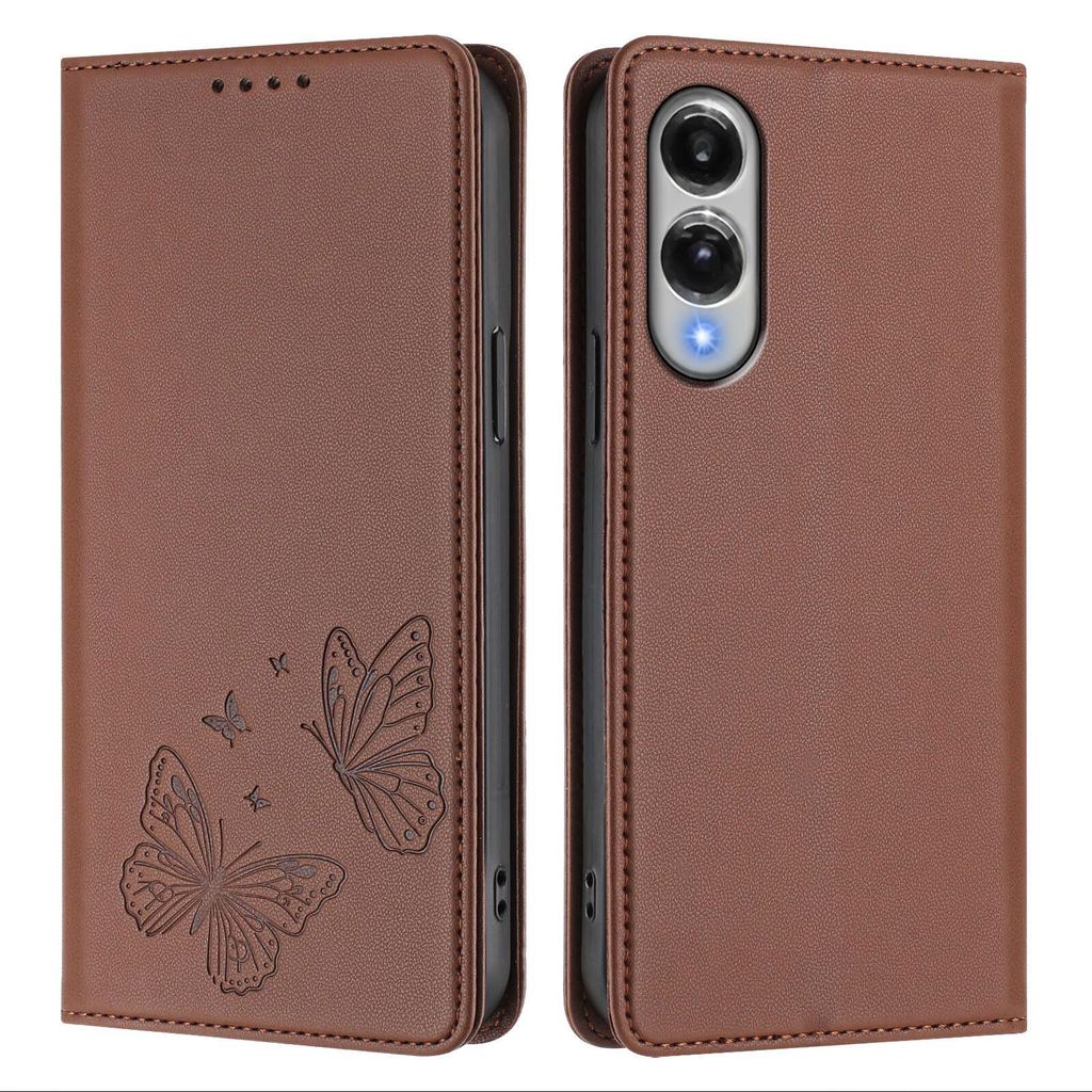 Lederhülle für Samsung Galaxy S25 Edge, Schmetterling Prägung Leder Brieftasche Schutzhülle mit Ständer Braun