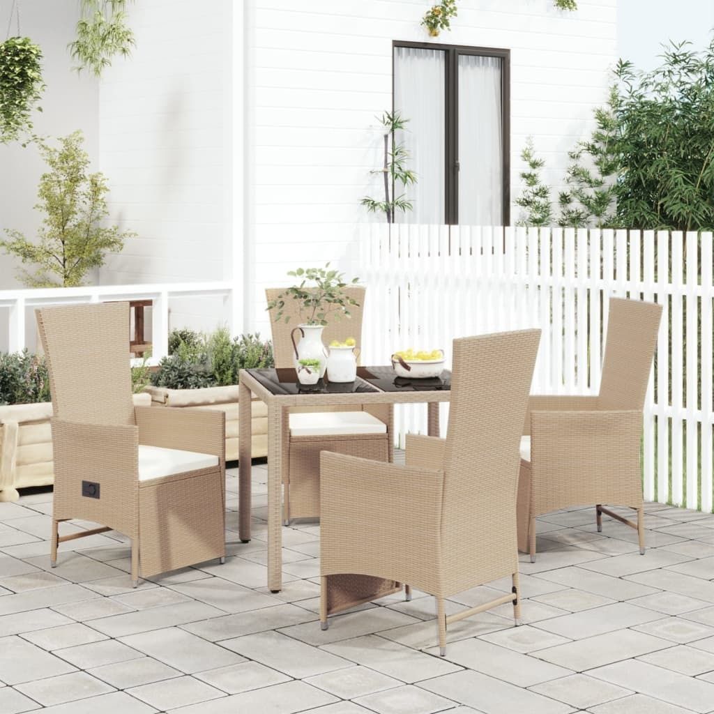 The Living Store 5-tlg. Garten-Essgruppe mit Kissen Beige Poly Rattan