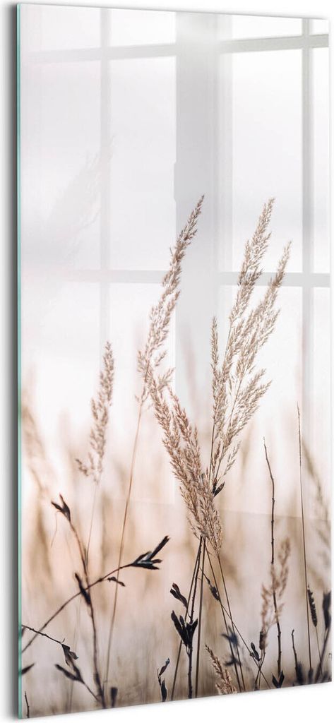 Designer Glasbild - Wandbild - Glas Bild - 50x100 cm - Naturgras-Boho-Stil