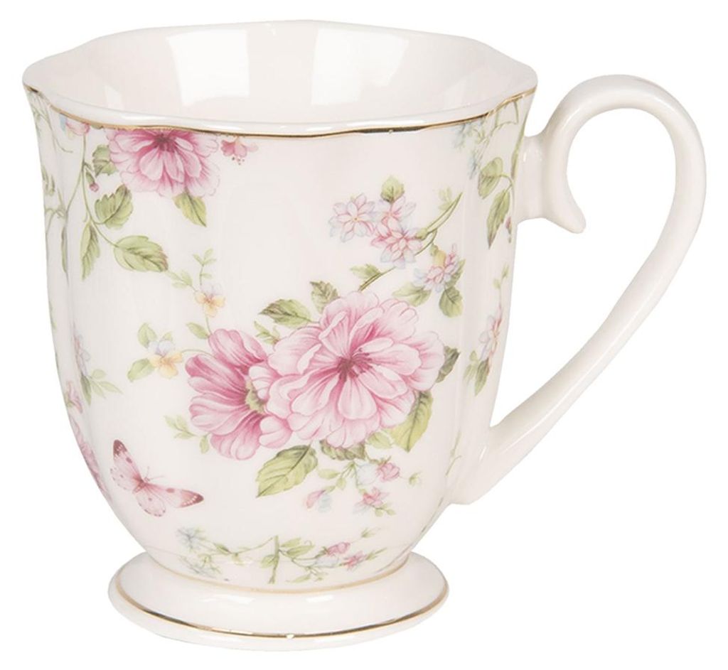 Clayre & Eef Tasse 200 ml Beige Rosa Porzellan Blumen Produktbild 