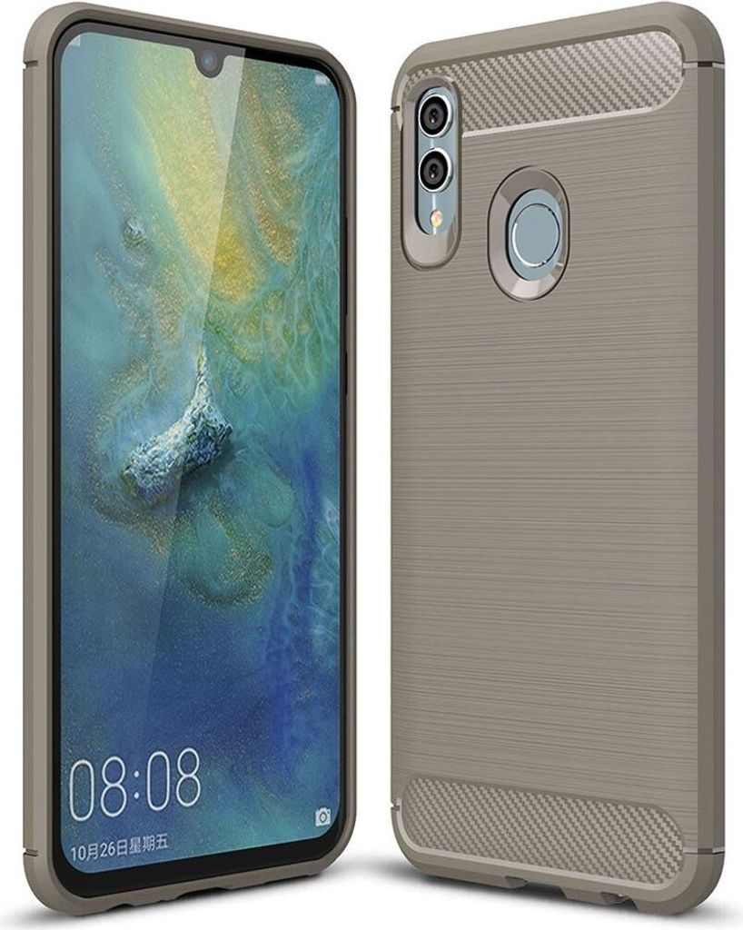 Huawei P Smart 2019 TPU Case Carbon Fiber Optik Brushed Schutz Hülle Grau