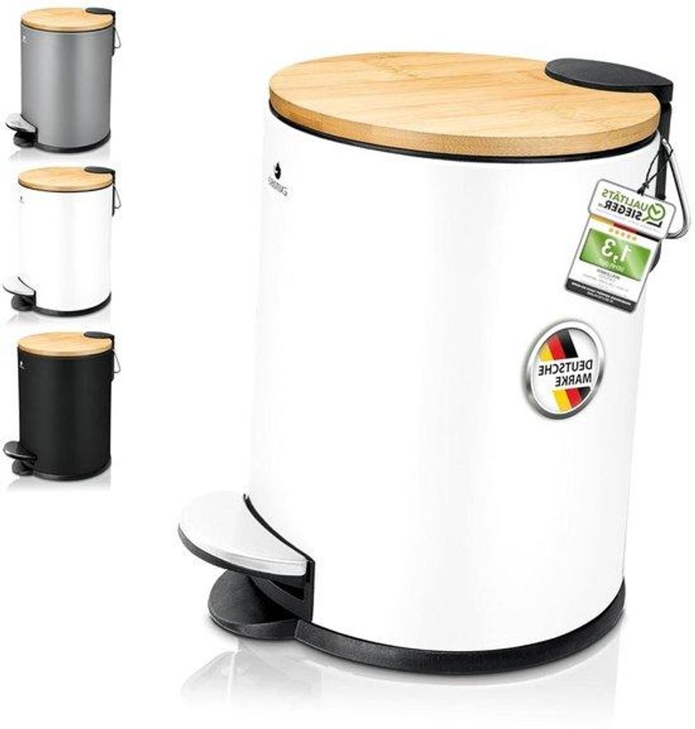 Bamboe Badkamerabfalleimer mit Soft-Close Deckel 3 Liter Weiss
