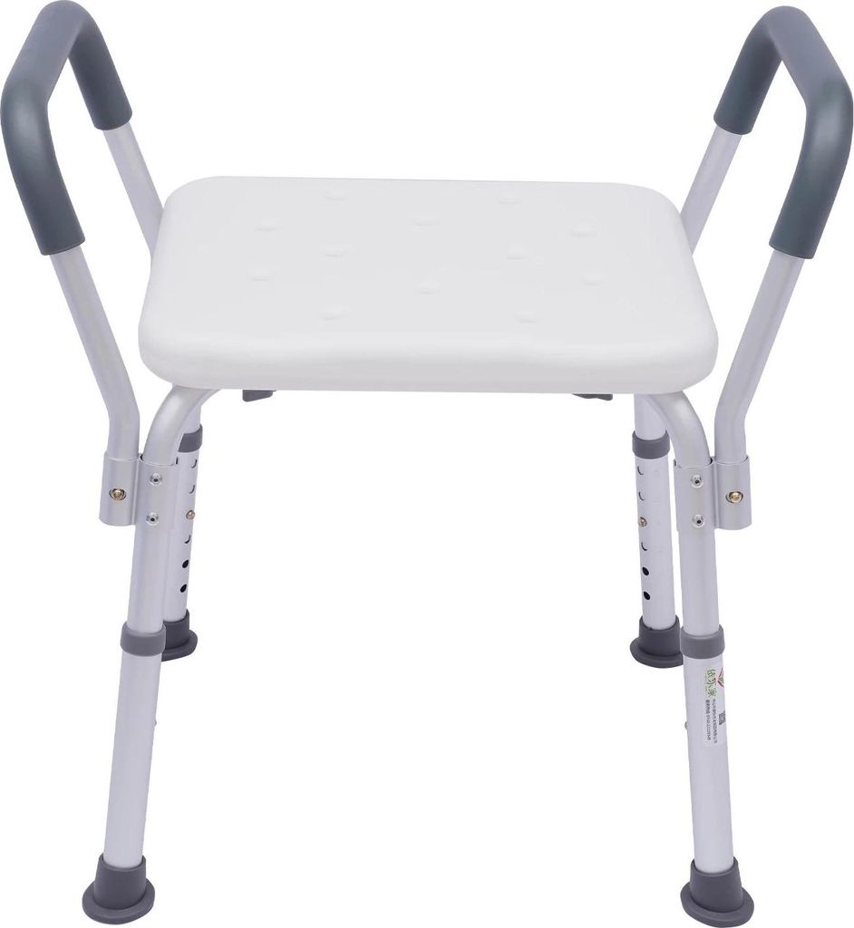Duschstuhl - Duschhocker mit Armlehnen - Höhenverstellbar 37–49 cm - Rutschfeste Füße - Bis 150 kg - Weiß