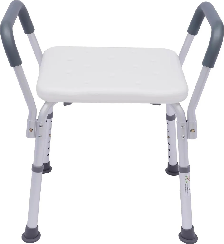 Sedia da doccia - Sgabello da doccia con braccioli - Regolabile in altezza da 37 a 49 cm - Piedini antiscivolo - Fino a 150 kg - Bianco