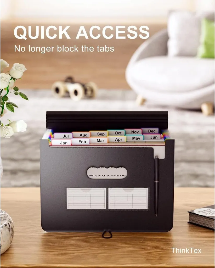 Classeur extensible A4 12 compartiments en plastique noir résistant - 4