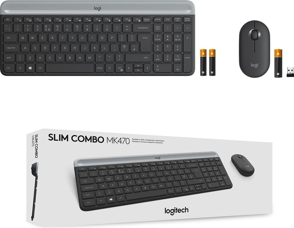 Logitech Slim Wireless Combo MK470 - Tastatur-und-Maus-Set - kabellos - 2.4 GHz - US International - Graphite