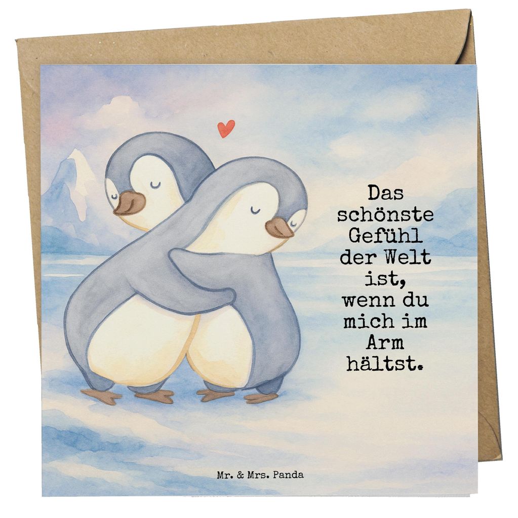 Mr. & Mrs. Panda Klappkarte Pinguine Kuscheln Design - Weiß - Geschenk, Glückwunschkarte, doppelkarte, Mitbringsel, Valentinstag, Heiratsantrag, ...