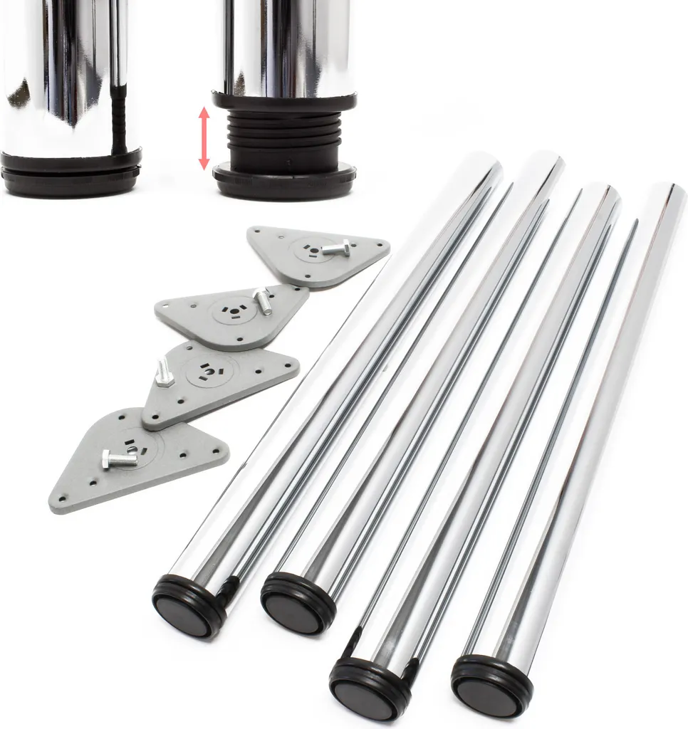 Set 4 Piedi Tavolo Wiltec Cromo 110cm - Gambe Regolabili Ø60mm Inox