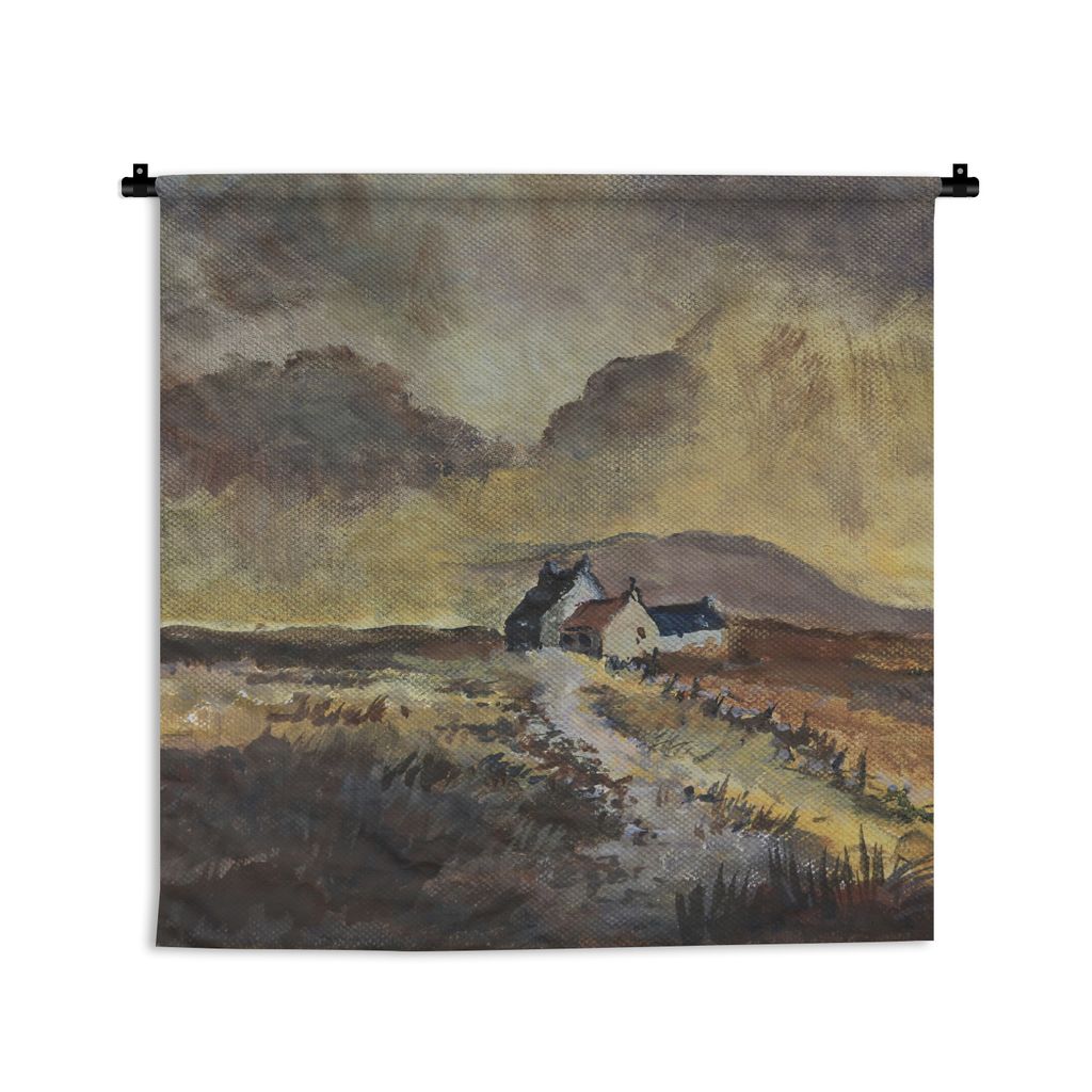 MuchoWow Wandteppich Wandbehang Kleines Ölgemälde von Schottland 120x120 cm Tapisserie Dekoration Wandtuch - Modern - Baumwollgewebe