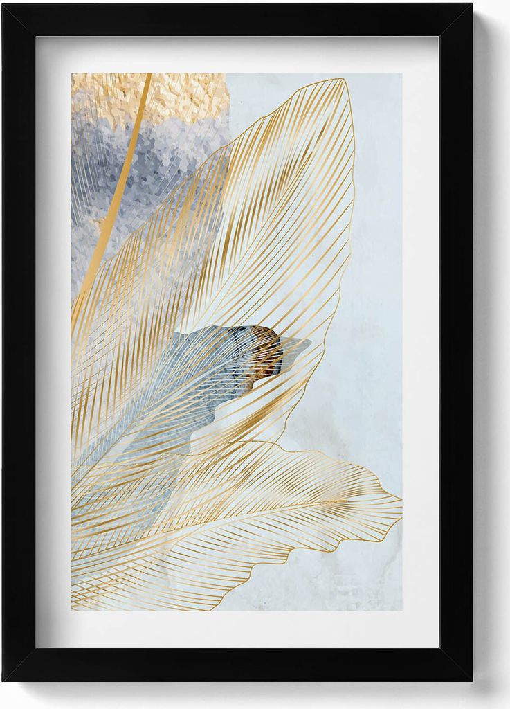 Glamour-Bananenblätter mit Gold– Wandbild mit Rahmen – Gerahmtes Bild – Wanddekoration – 20x30 cm – Schwarz
