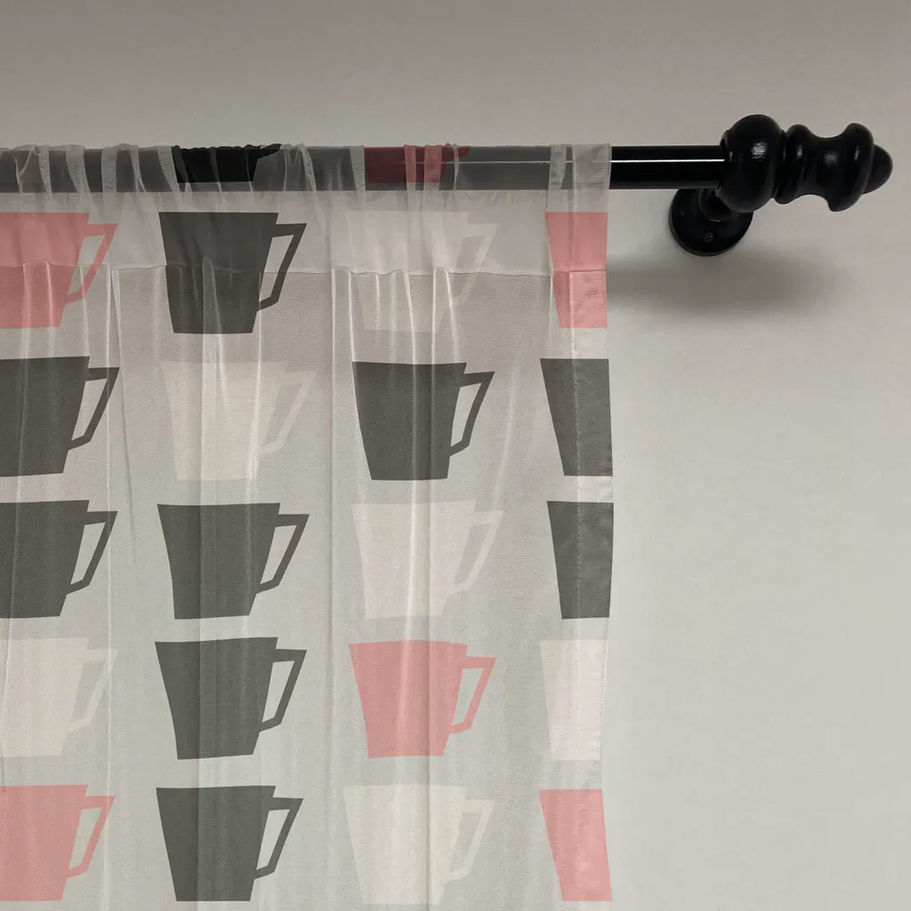 ABAKUHAUS Arazzo da parete con motivo caffè, Tazze carine Teacup Moderno Pastello Caffè Bevande Grafica da cucina, Soggiorno Camera da letto Arazzo da parete in raso setoso, 210 cm x 274 cm, Rosa Pale Taupe Grigio scuro - 2