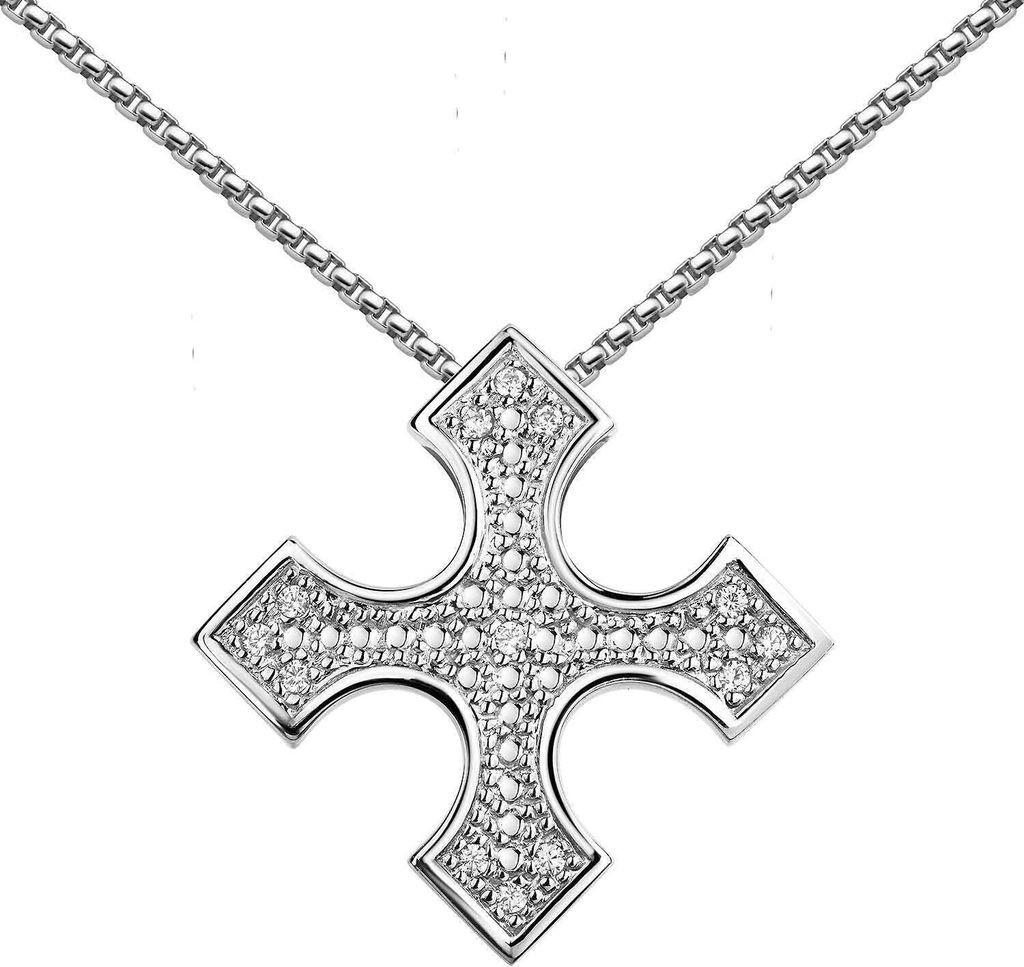 MATERIA Kreuz Anhänger Zirkonia 925 Sterling Silber für Damen heraldisch rhodiniert in Geschenk Box KA-432