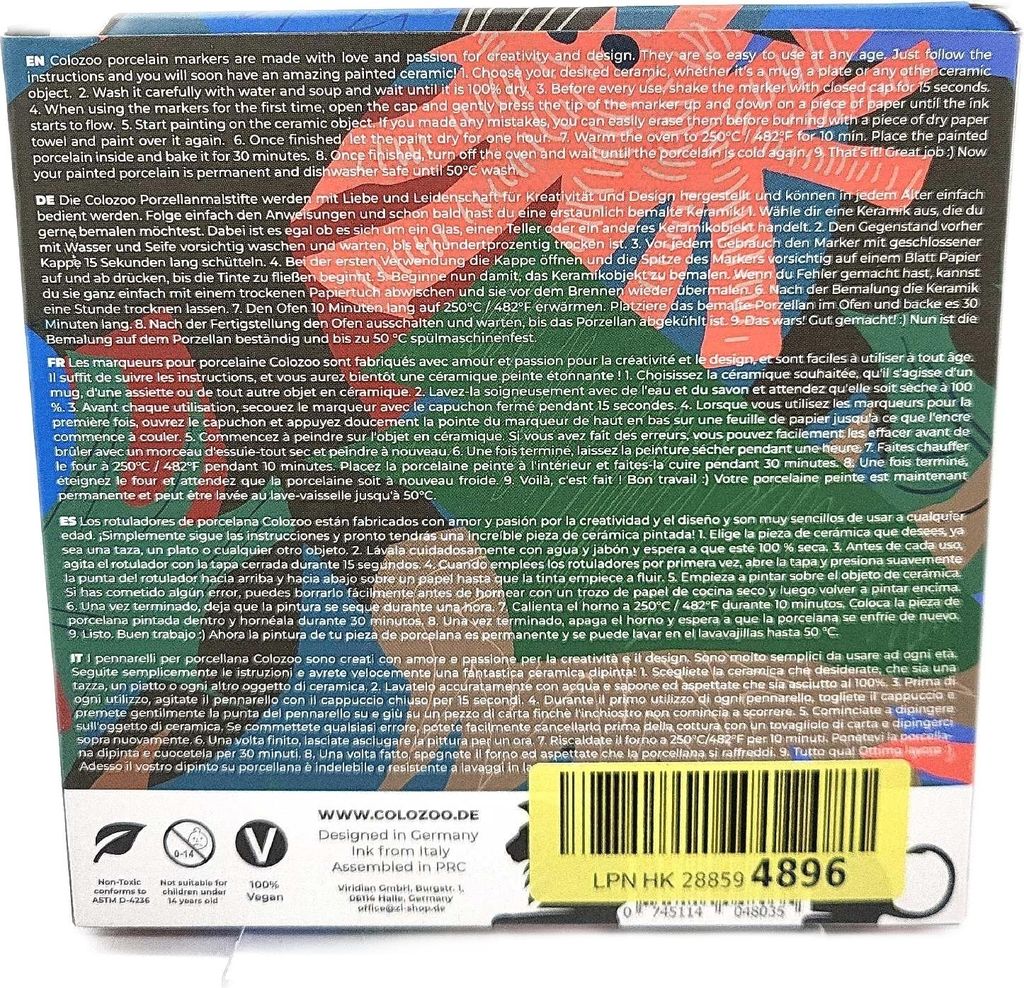 colozoo Porzellanstifte Spülmaschinenfest | 10 leuchtende Produktbild 3