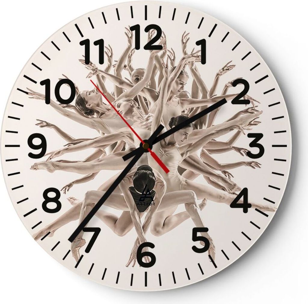 Wanduhr - Rund - Glasuhr - Modern Stück Ballett - 30x30cm - Schleichendes Uhrwerk - Lautlos - zum Aufhängen bereit - Dekoration Modern - Wanddeko...