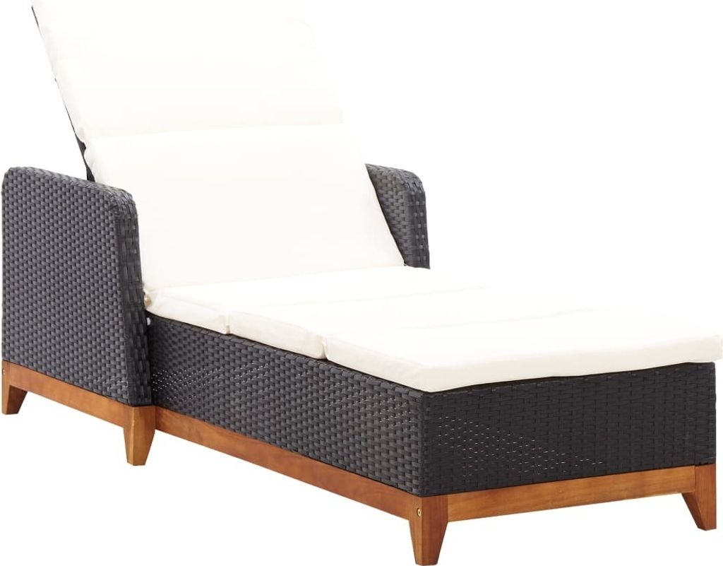 Sonnenliege Poly Rattan und Massivholz Akazie Schwarz