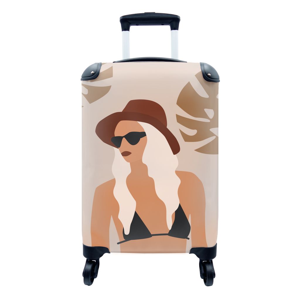 MuchoWow Koffer Handgepäck Trolley Rollkoffer Kleine Reisekoffer mit 4 Rollen - Sommer - Bikini - Blätter - Cabin Size < 55x40x23 cm & 55x40x20...