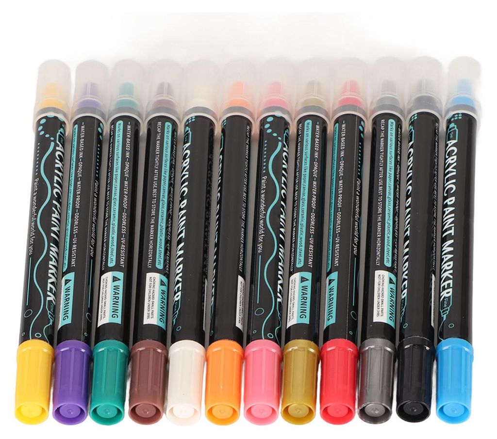 Acryl-Farbmarker mit Doppelspitze, wasserfest, geruchlos, geschmeidig, 12 Farben, ideal für DIY-Bastel- und Kunstprojekte