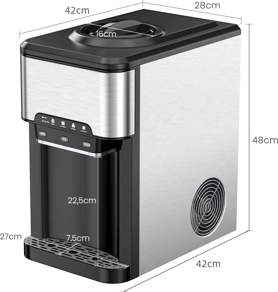 3-in-1 Eiswürfelmaschine 19kg/24h, Wasserspender kalt- und Produktbild 7