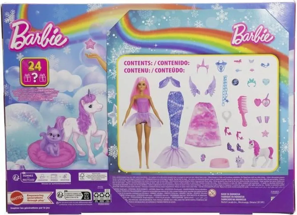 Calendrier de l'Avent Barbie 2024 avec Poupée et 24 Accessoires de Mode