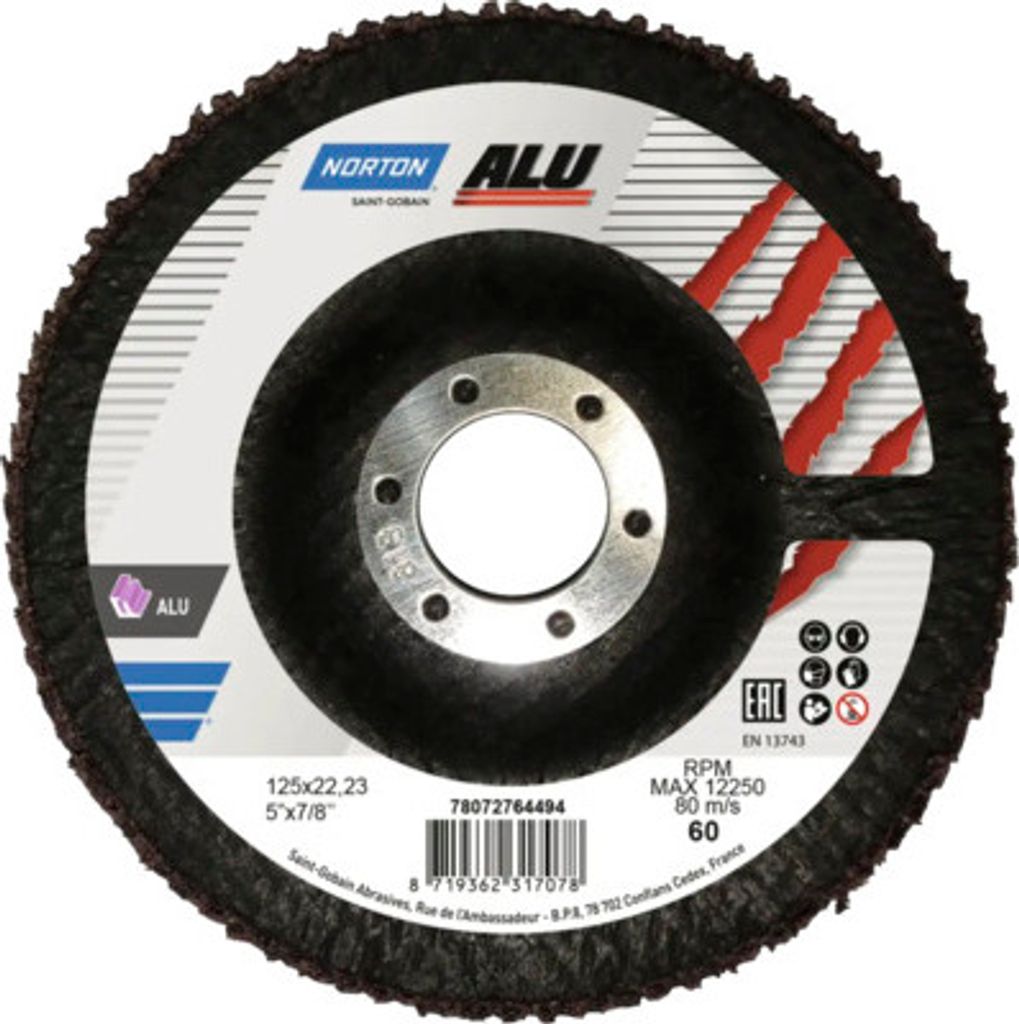 Alu-Mesh Fächerscheibe Norton Ø 125x22,23 mm Korn 60, 10 Stück