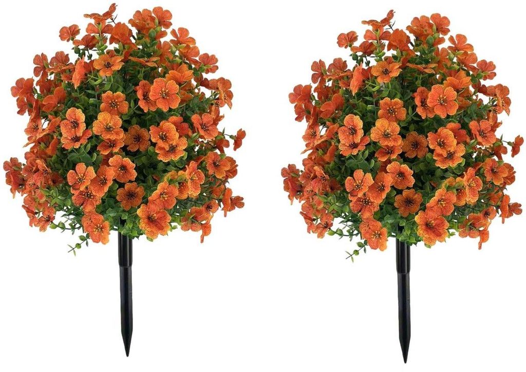 2er Set Künstliche Buxus-/Zierbälle mit Erdspieß – Outdoor & Garten Dekopflanze – Orange