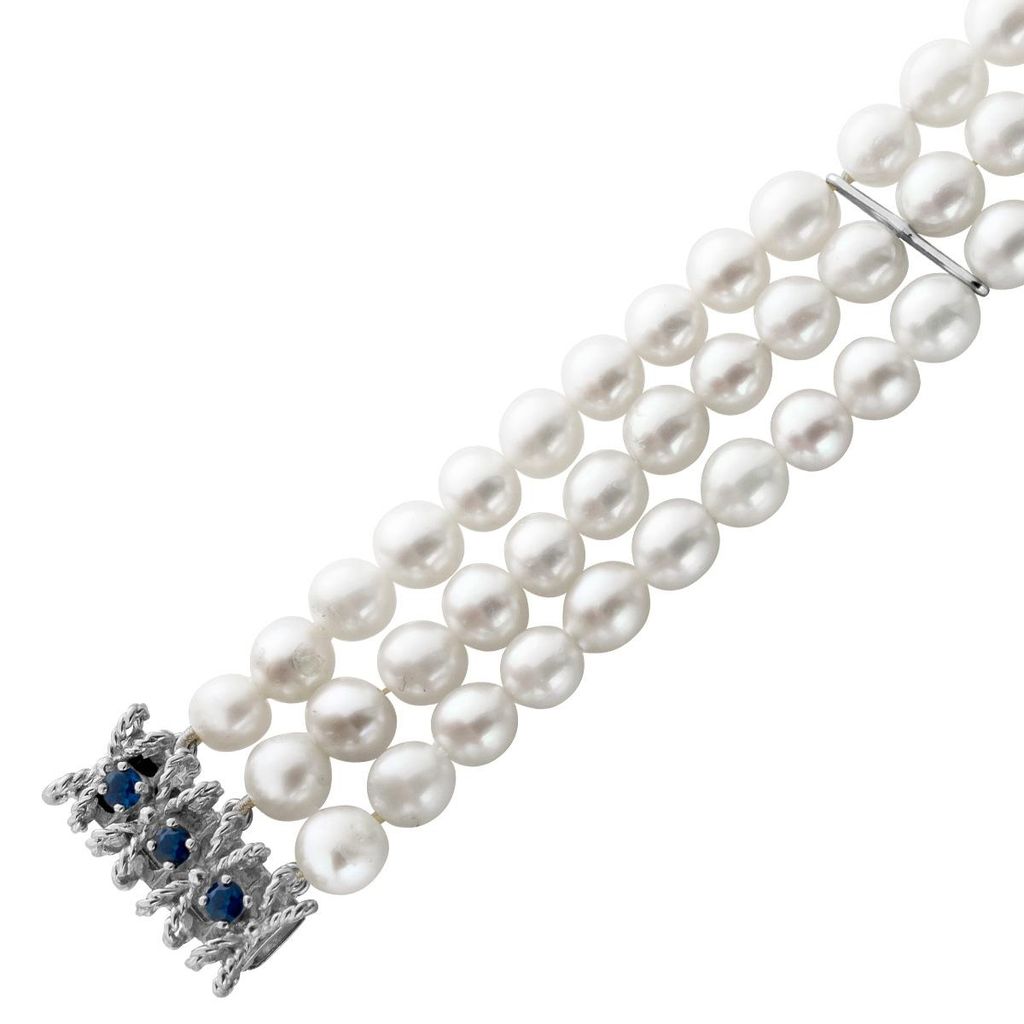 Perlenarmband Weissgold 585 14K Akoyaperlen Saphire Antikschmuck 20