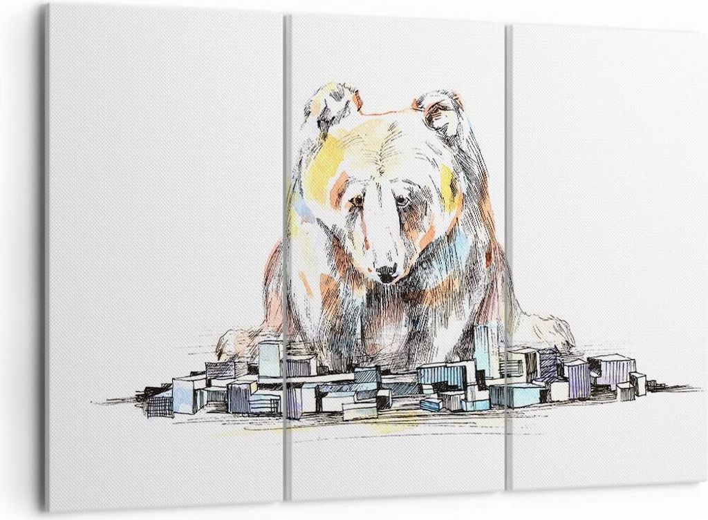 Bild auf Leinwand - Leinwandbild - Bär Spielzeug Spiel Illustration - 105x70cm - Wand Bild - Wanddeko - Leinwanddruck - Bilder - Kunstdruck - Lein...