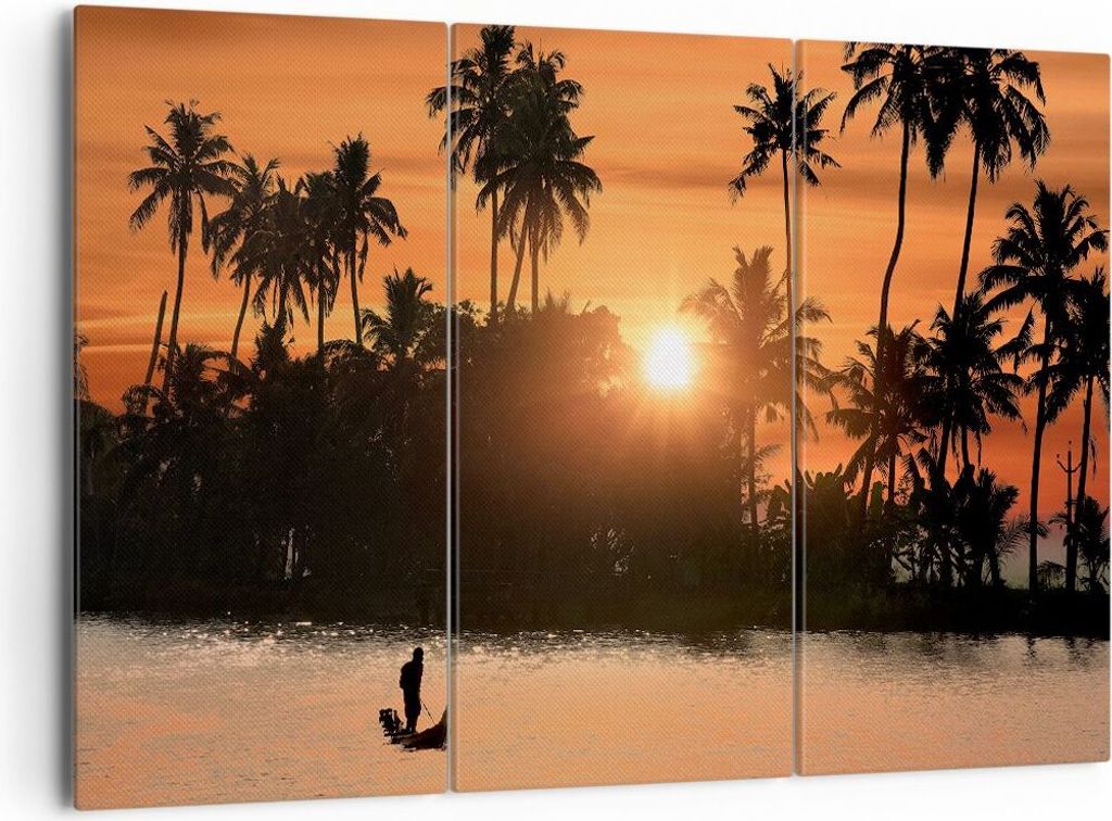 Bild auf Leinwand - Leinwandbild - Palme Fluss Sommer - 165x110cm - Wand Bild - Wanddeko - Leinwanddruck - Bilder - Kunstdruck - Wanddekoration - L...