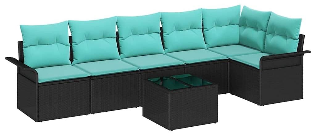 vidaXL Garten-Sofa-Set mit Kissen 7 pcs Schwarz Poly Rattan