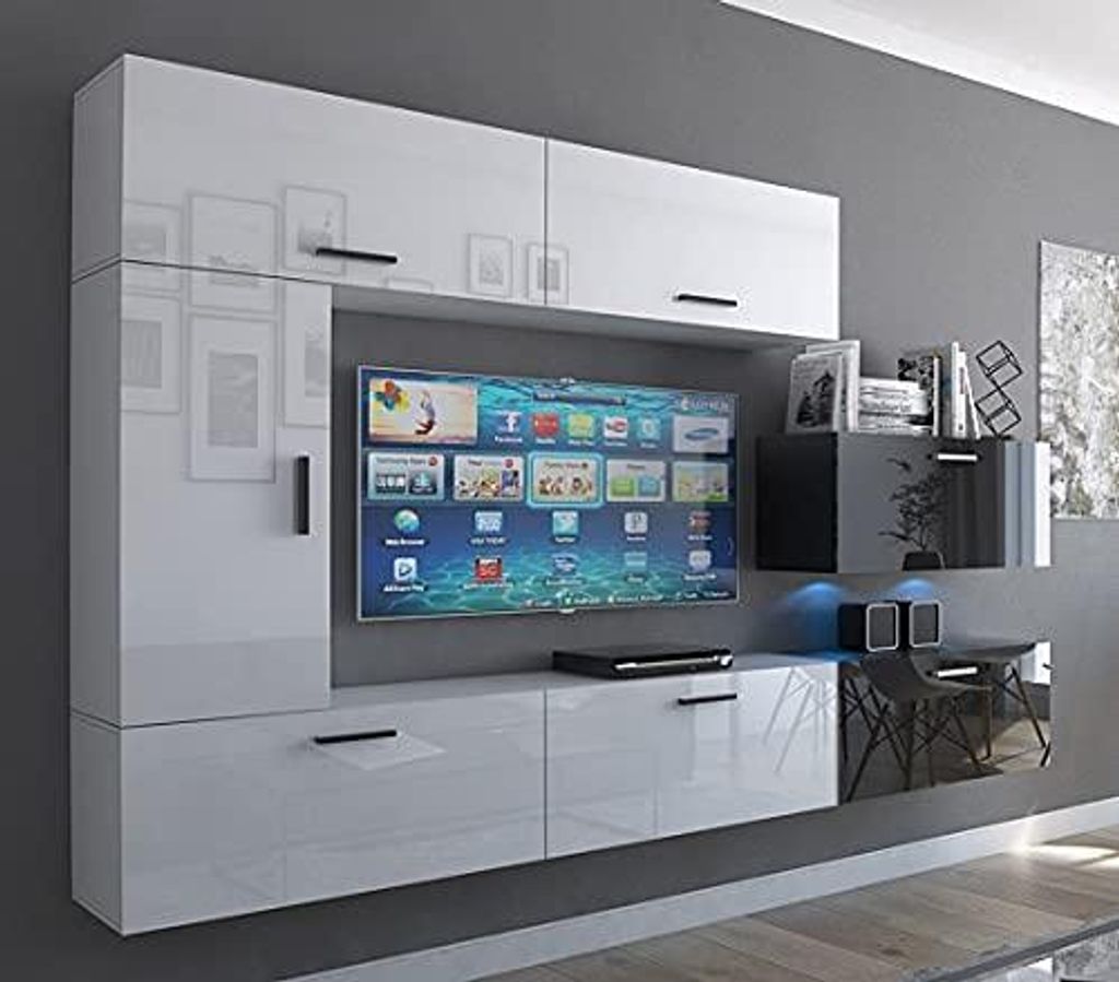 Furnitech Wohnwand Wohnzimmer | Hängend Wohnwand Modern | Wohnzimmer Schrankwand mit Regale und TV Schrank | Wohnzimmer Möbel ohne LED (Future C1...