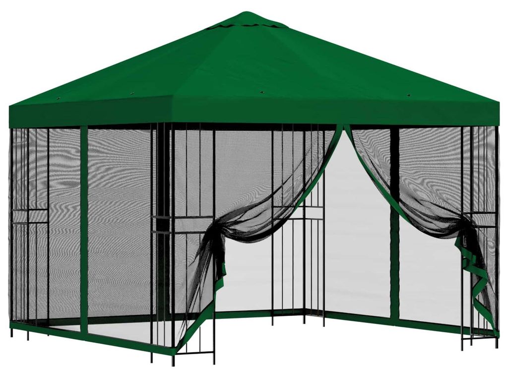 vidaXL Záhradný altánok s bočnými stenami 3 x 3 m, zelený Obrázok produktu 