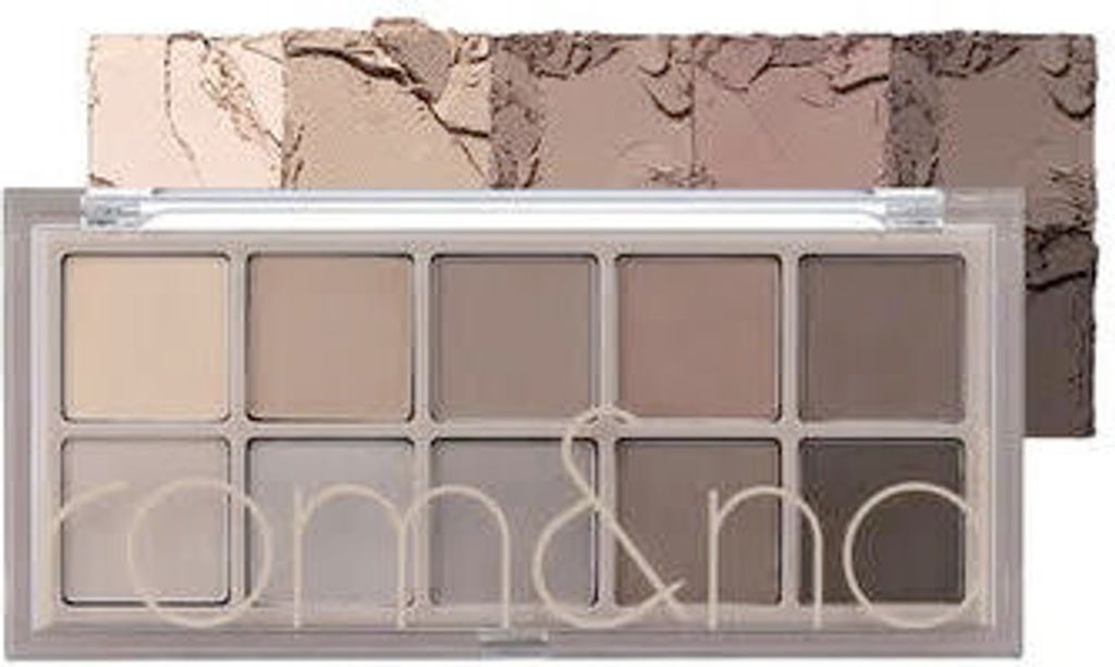 A palette of eyeshadows with neutral tones.